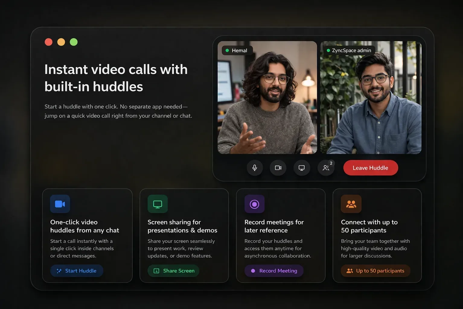 Remote team in an instant voice huddle inside ZyncSpace